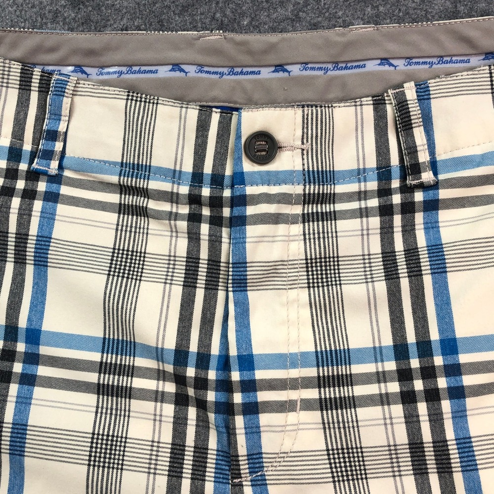Tommy Bahama Mens Shorts 36x10 Blue Gray Off-White Plaid Stretch Nylon - Picture 4 of 13